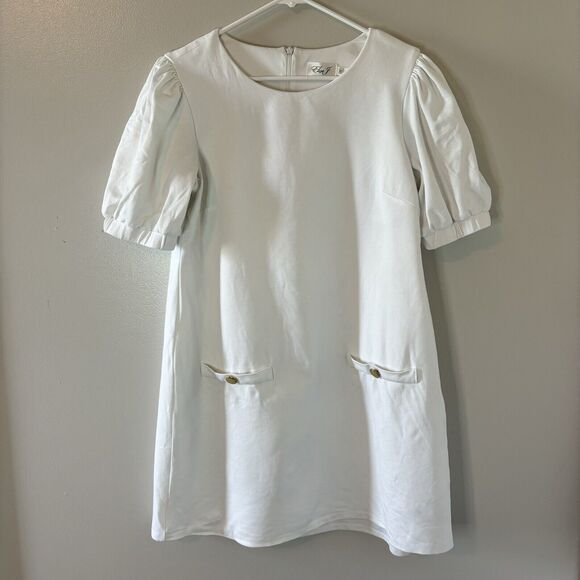 Eliza J White Shift Dress Short Sleeves Pockets Knee Length Sz 12 - Picture 1 of 8